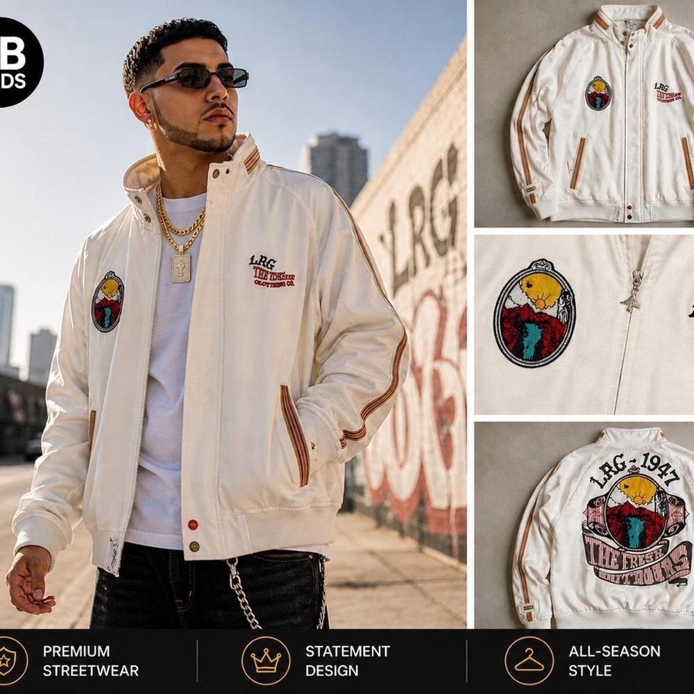 LRG Lifted Research Group Jacket XL White Graphic Full Zip Streetwear